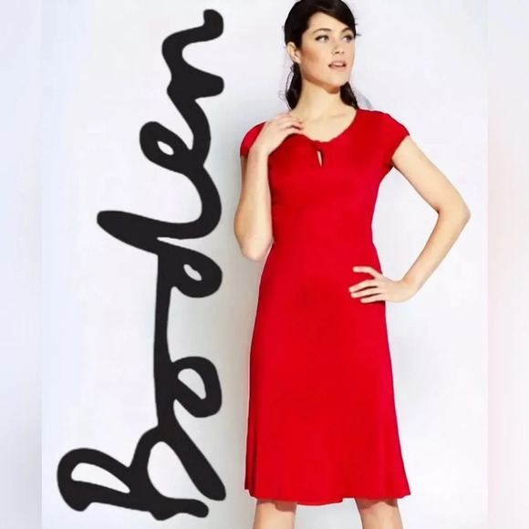 Boden Red Silk Front Knot Knee Length Dress Sz 2 - Picture 1 of 8